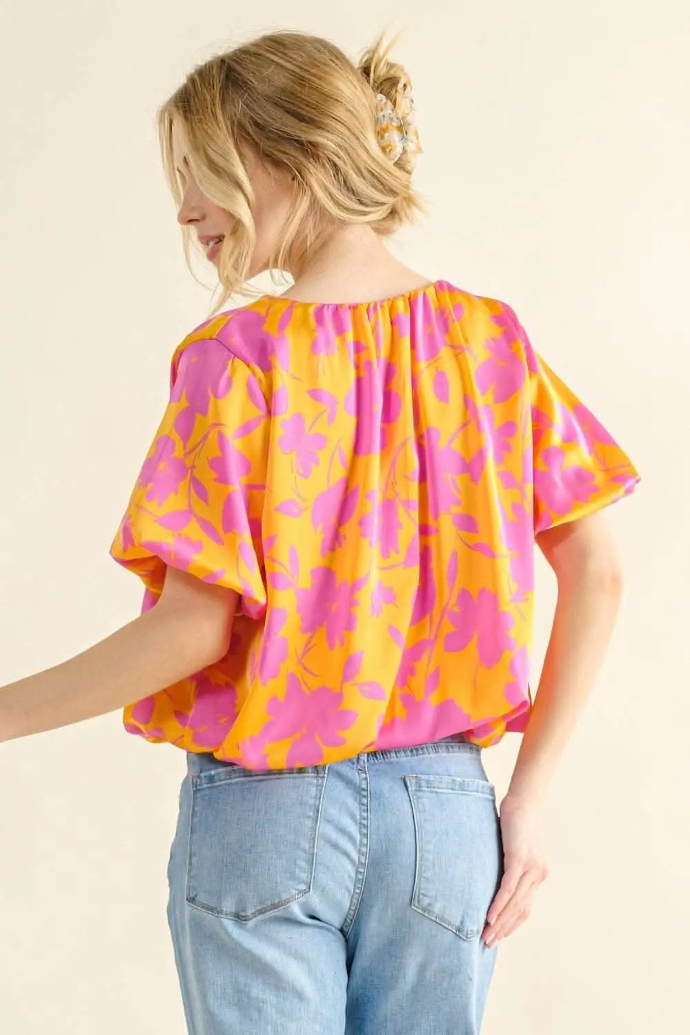 Trendsi And The Why Full Size Printed Satin Bubble Hem Top - Elegant Blouse for Women