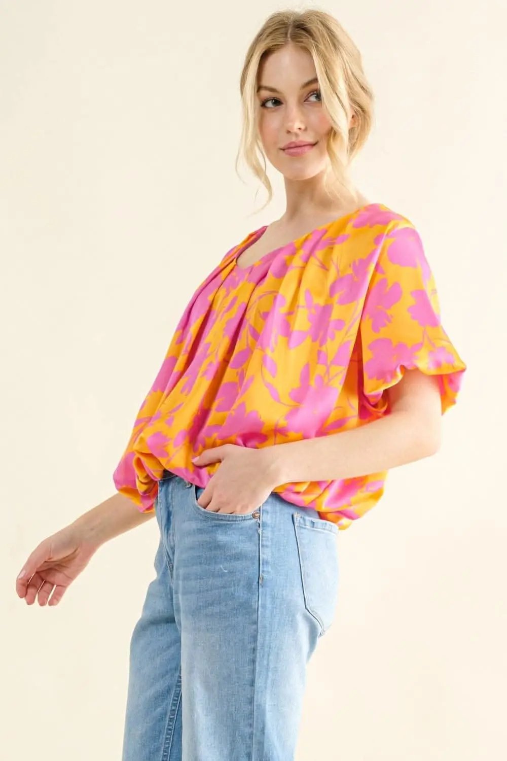 Trendsi And The Why Full Size Printed Satin Bubble Hem Top - Elegant Blouse for Women