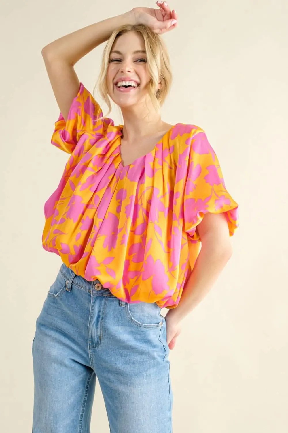 Trendsi And The Why Full Size Printed Satin Bubble Hem Top - Elegant Blouse for Women