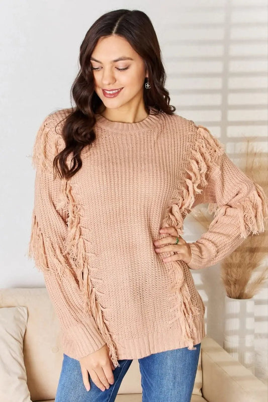 Trendsi And The Why Tassel Sweater Dusty Pink S/M Pullover