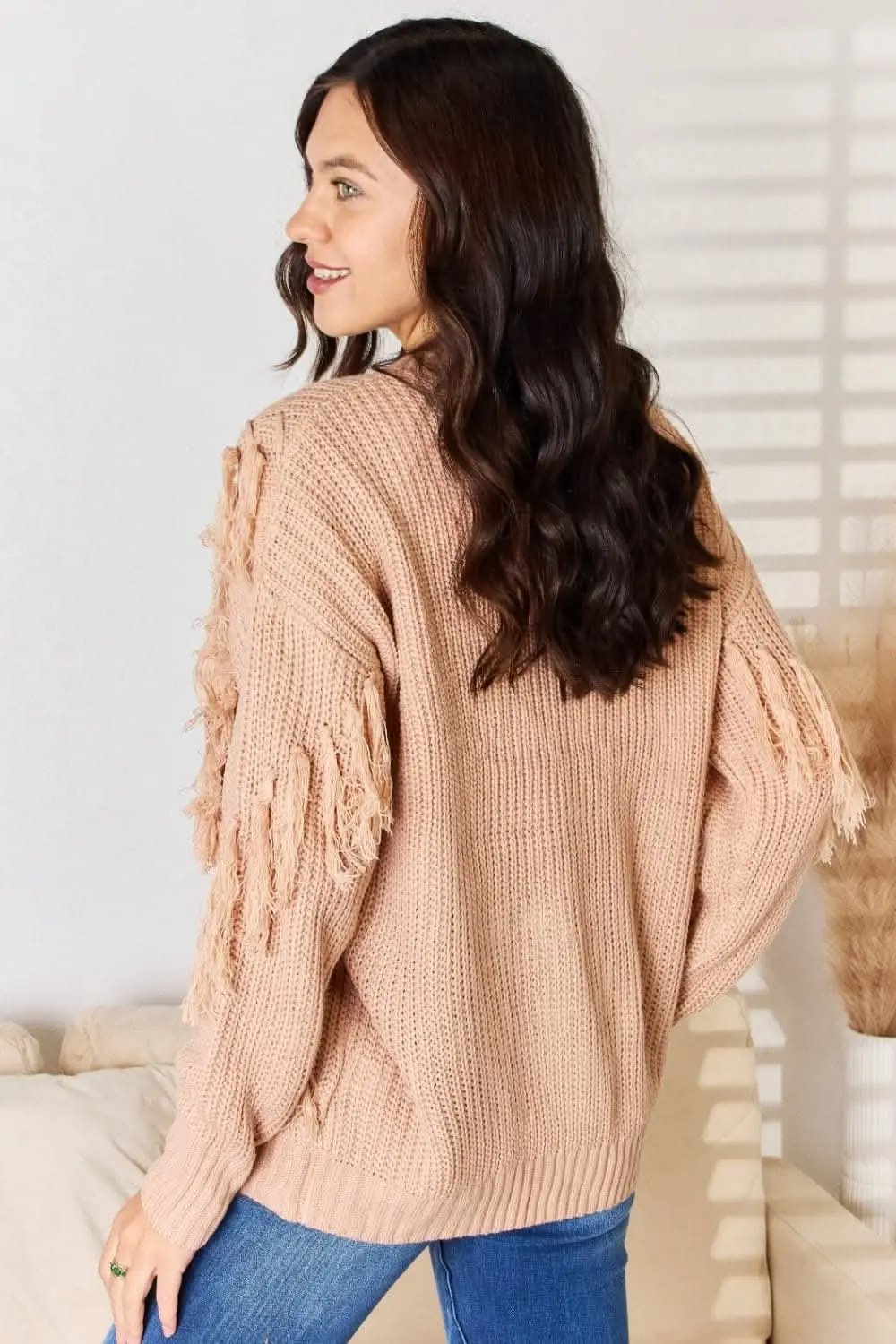 Trendsi And The Why Tassel Sweater Dusty Pink S/M Pullover