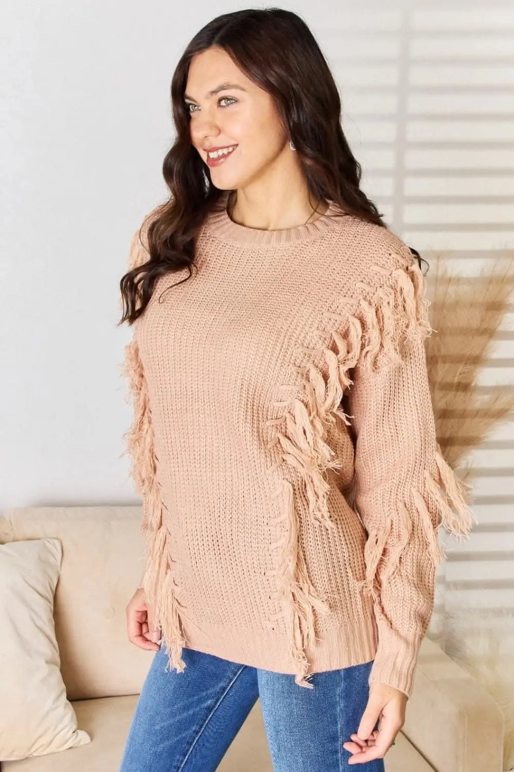 Trendsi And The Why Tassel Sweater Dusty Pink S/M Pullover
