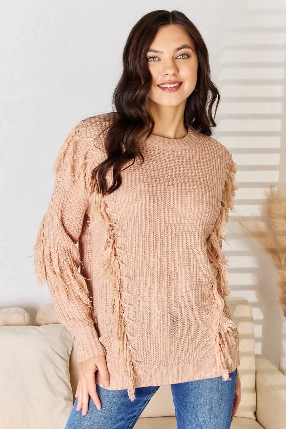 Trendsi And The Why Tassel Sweater Dusty Pink S/M Pullover
