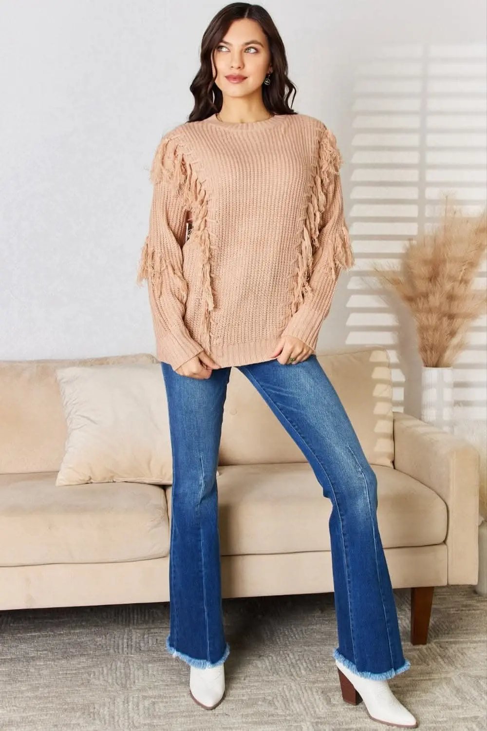 Trendsi And The Why Tassel Sweater Dusty Pink S/M Pullover