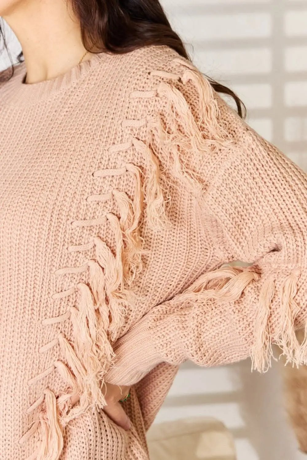 Trendsi And The Why Tassel Sweater Dusty Pink S/M Pullover