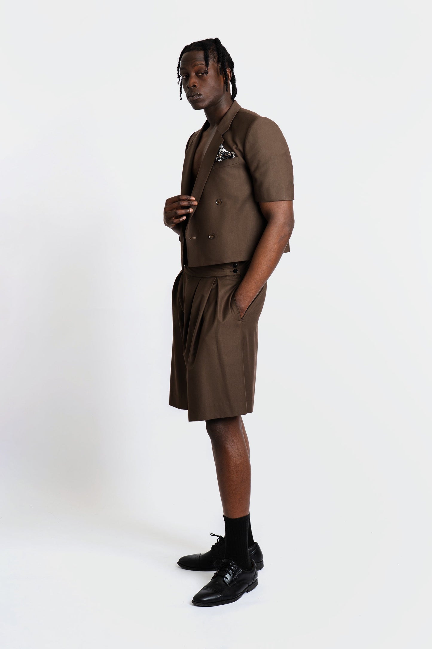 André Espresso Cropped Suit Set