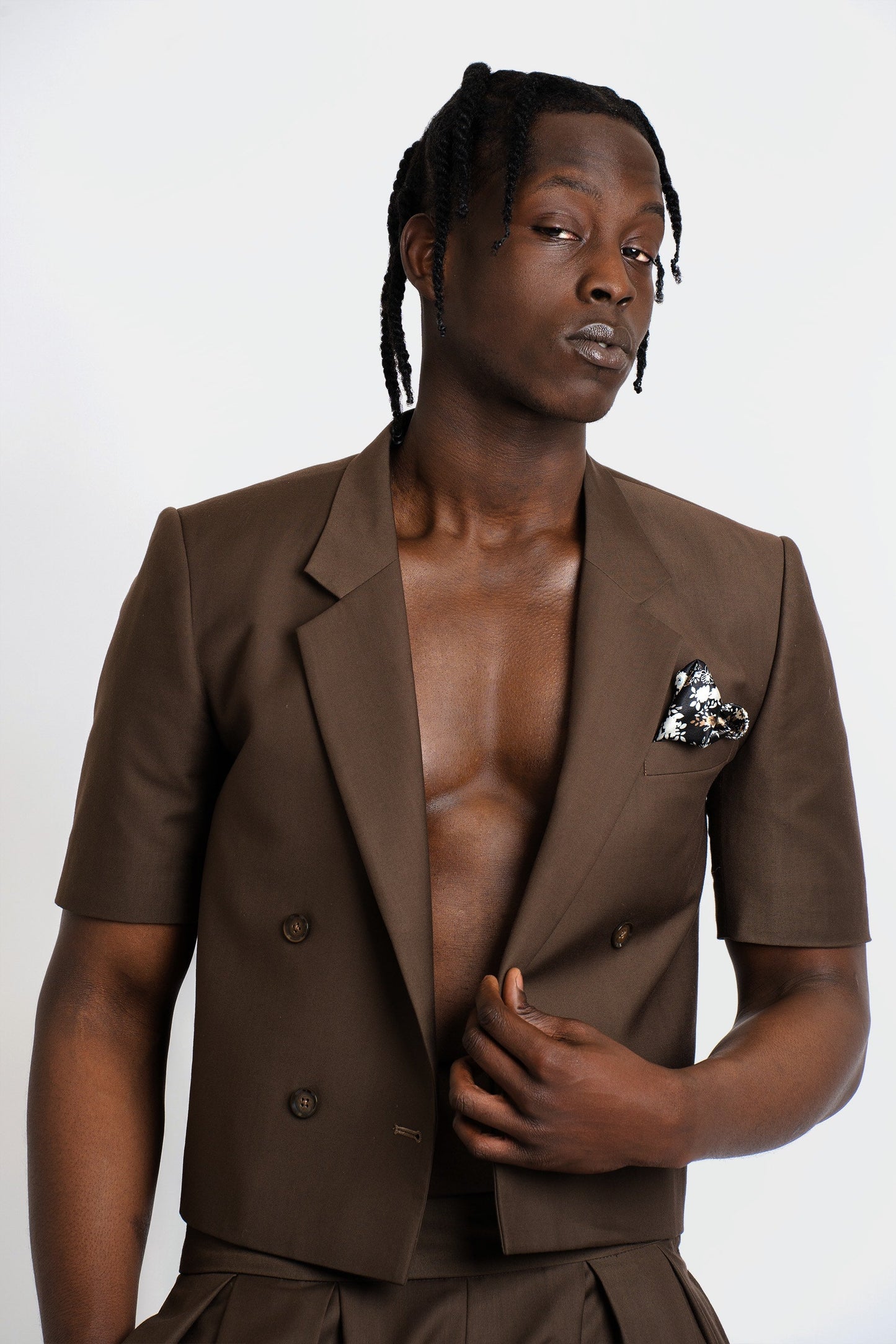 André Espresso Cropped Suit Set