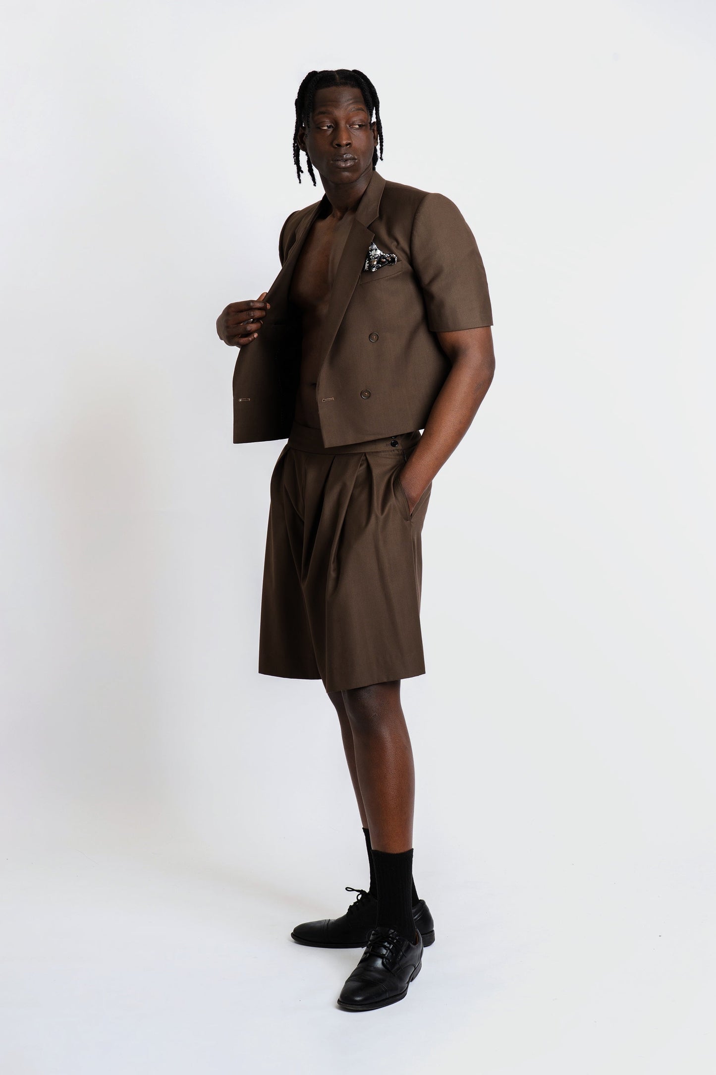 André Espresso Cropped Suit Set