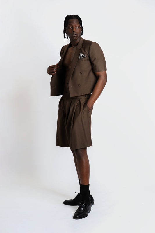 André Espresso Cropped Suit Set