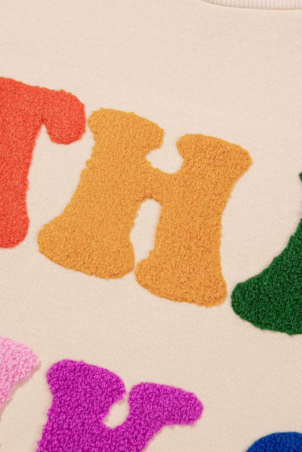 Love Salve Apricot THANKS Chenille Embroidered Drop Shoulder