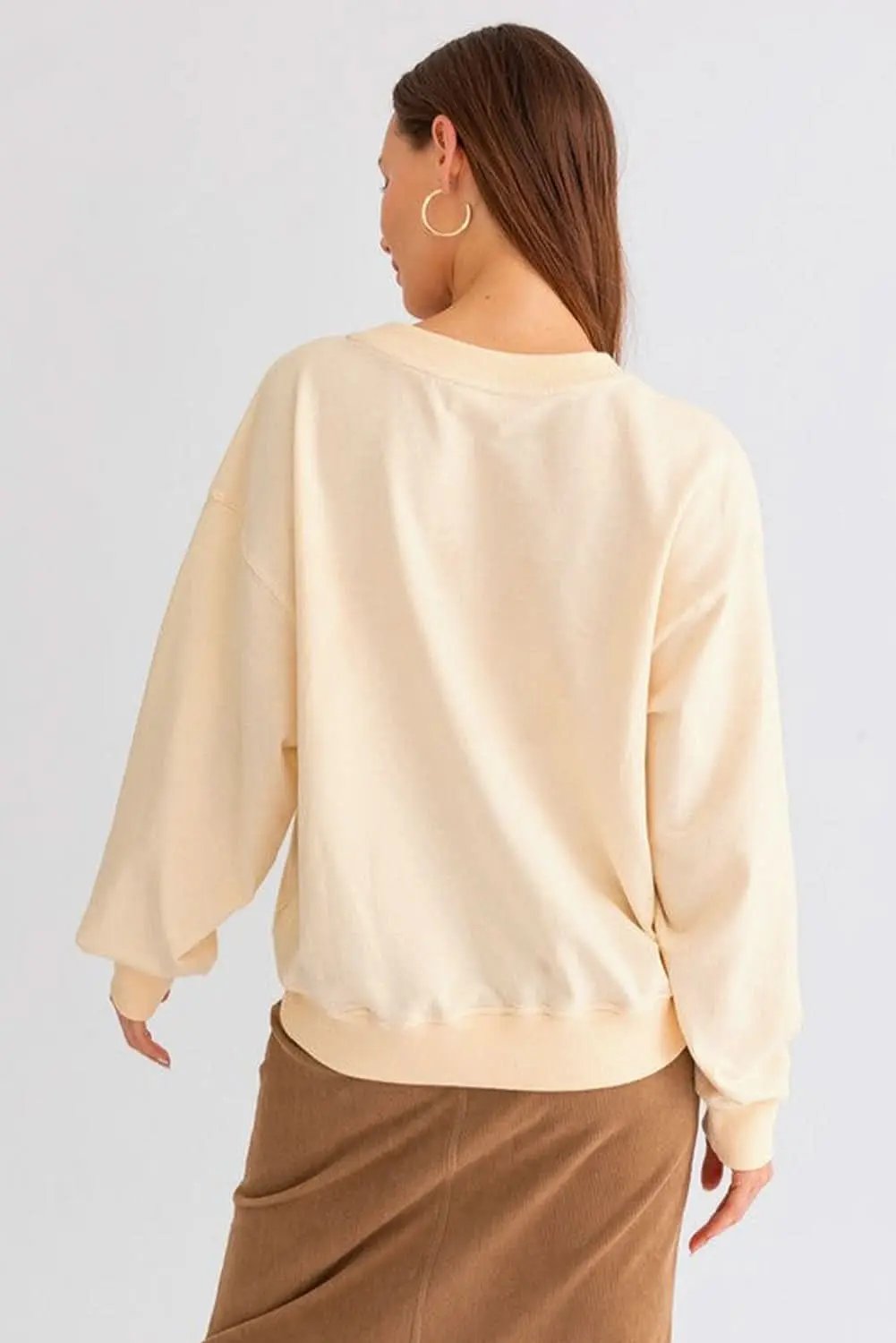 Love Salve Apricot THANKS Chenille Embroidered Drop Shoulder