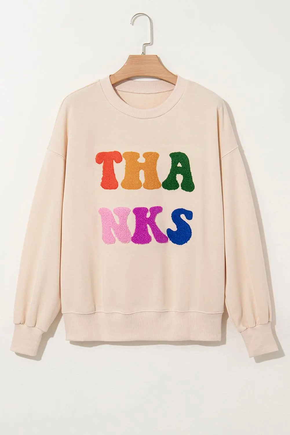 Love Salve Apricot THANKS Chenille Embroidered Drop Shoulder