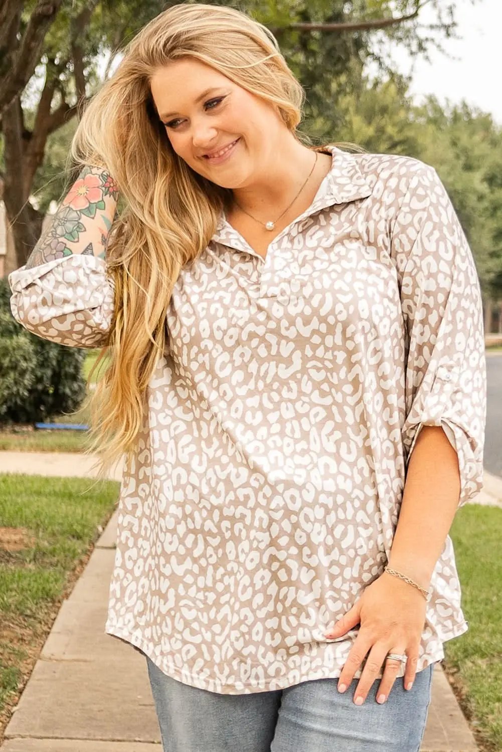 Apricot Leopard Print Plus Size Top by Love Salve