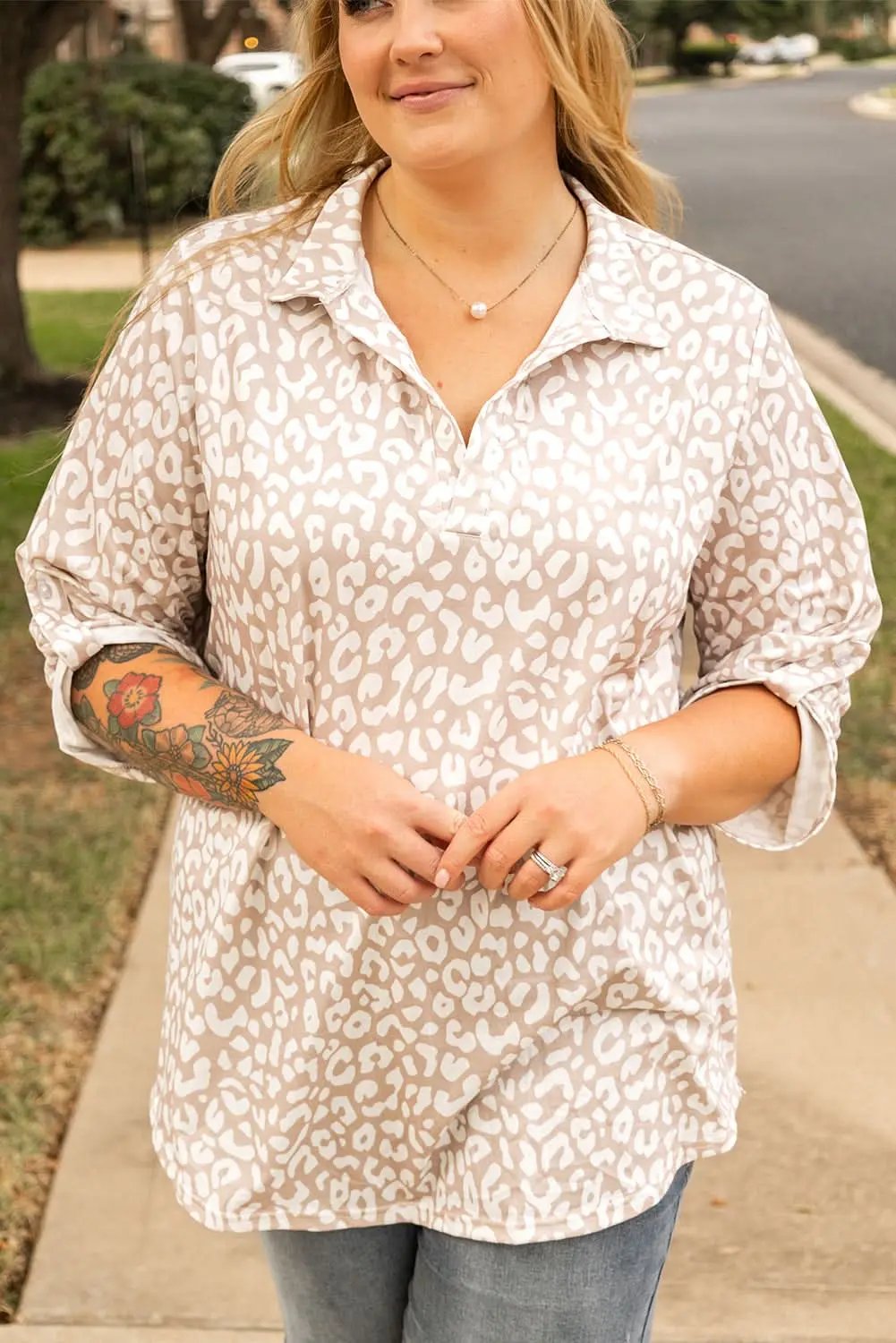 Apricot Leopard Print Plus Size Top by Love Salve