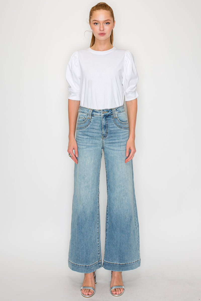 TUMMY CONTROL HIGH RISE A-WIDE LEG FIT JEANS