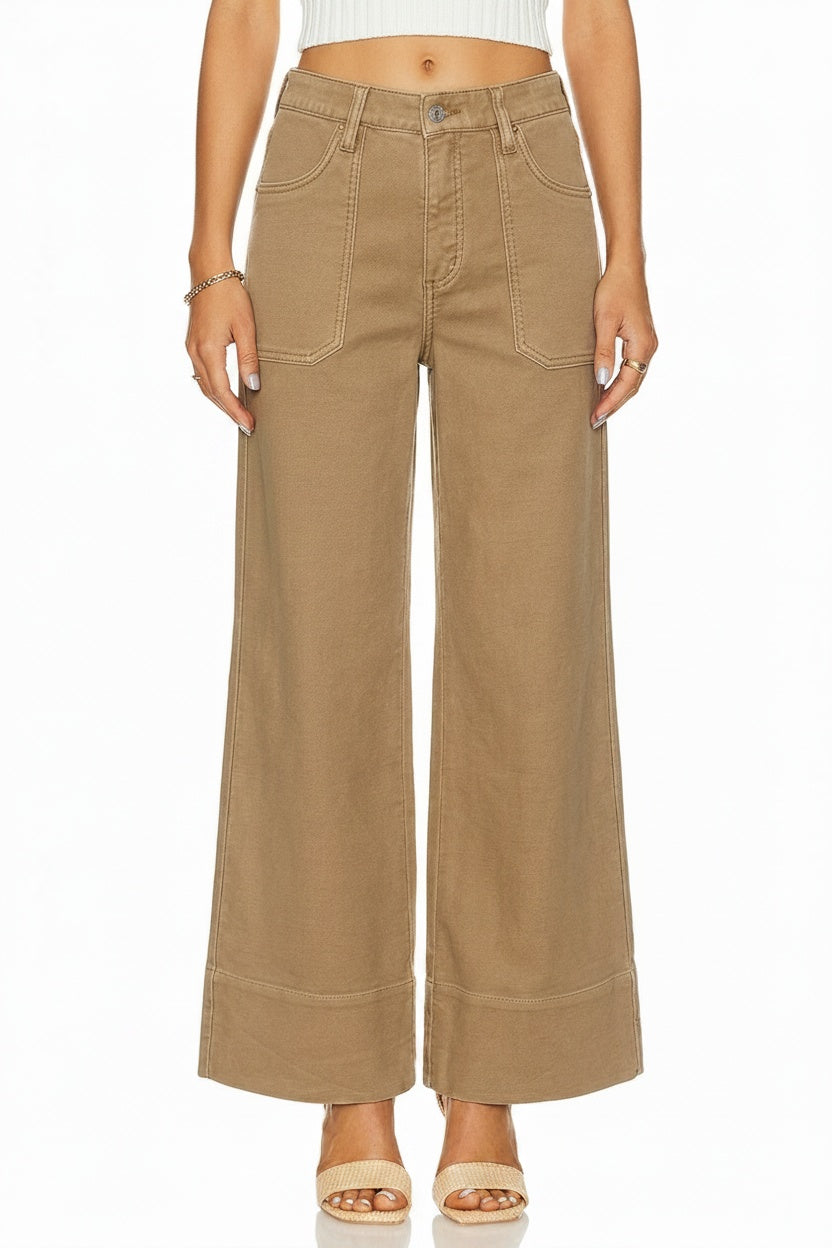 HIGH RISE TUMMY CONTROL GARMENT DYED PALAZZO JEANS