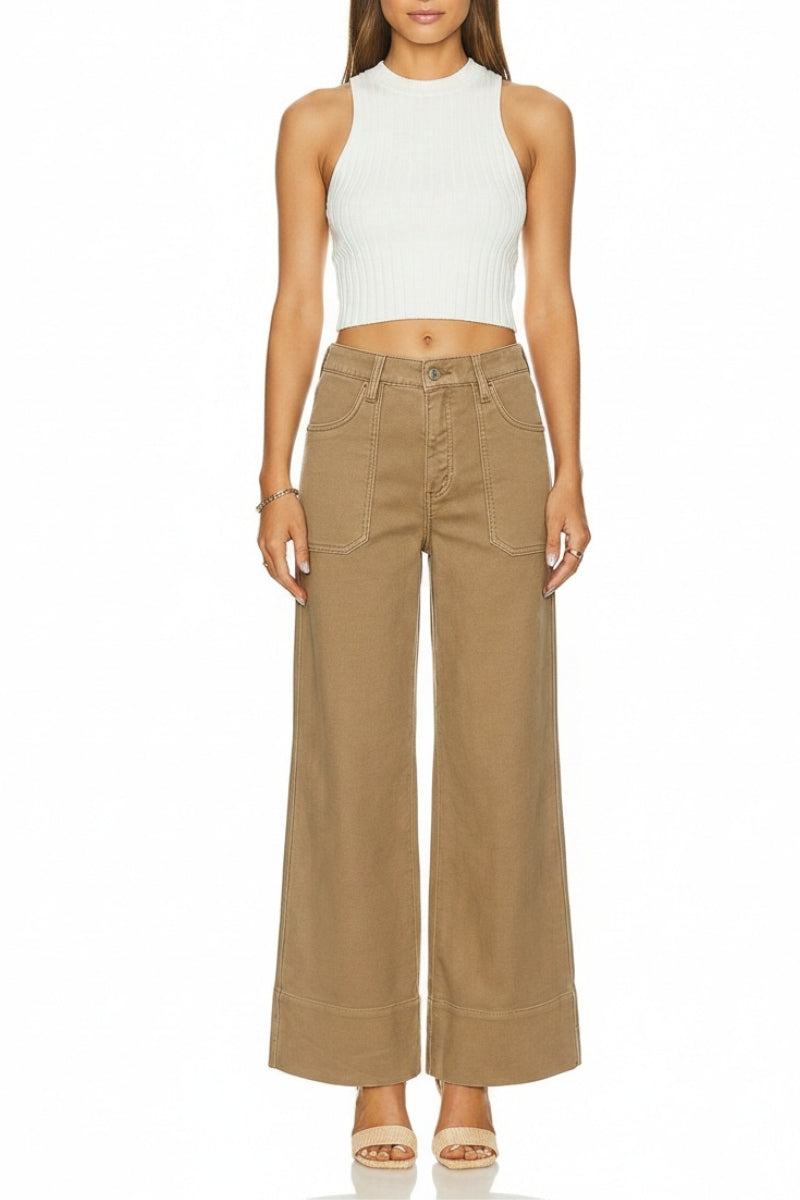 HIGH RISE TUMMY CONTROL GARMENT DYED PALAZZO JEANS