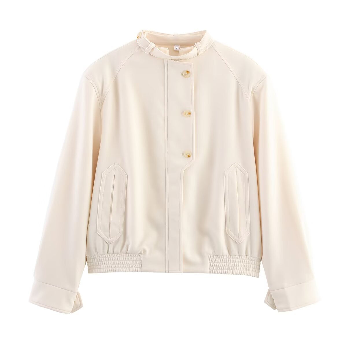 Women's Jacket Off-White Cream Faux Leather BYMANYC ® New York SOHO HIGH COLLAR LEATHERETTE BOMBER - New Collection