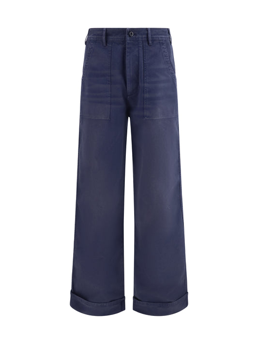 Cotton Twill Trousers in Navy
