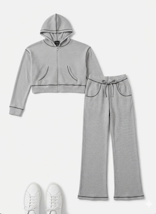 FBZ - Grey Waffle Sweatsuit With Black Stitching