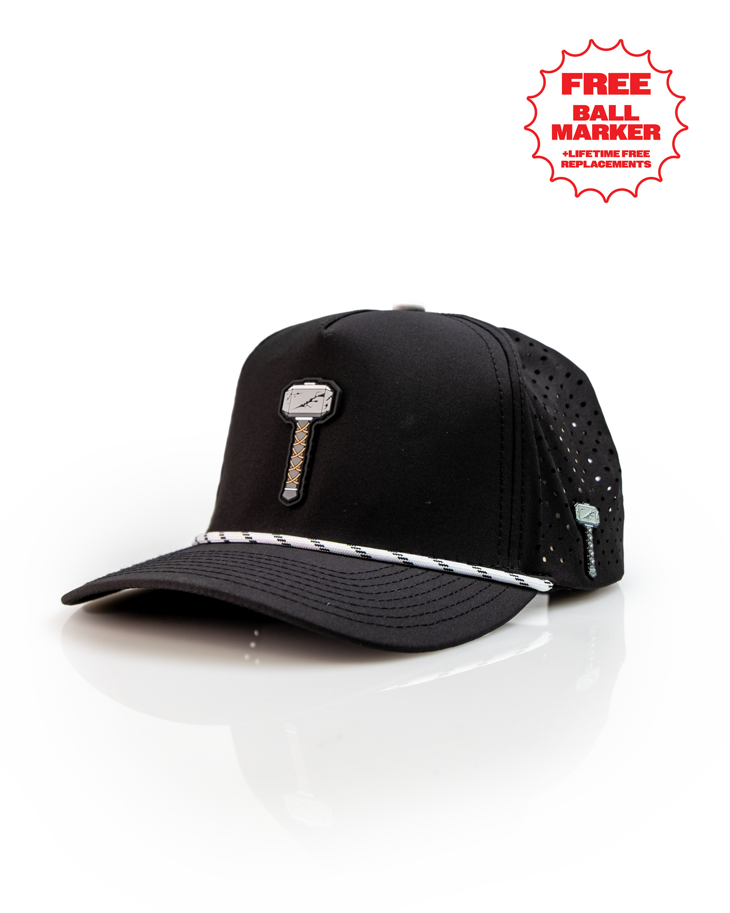 Thor's Hammer Black - Perforated Rope Hat