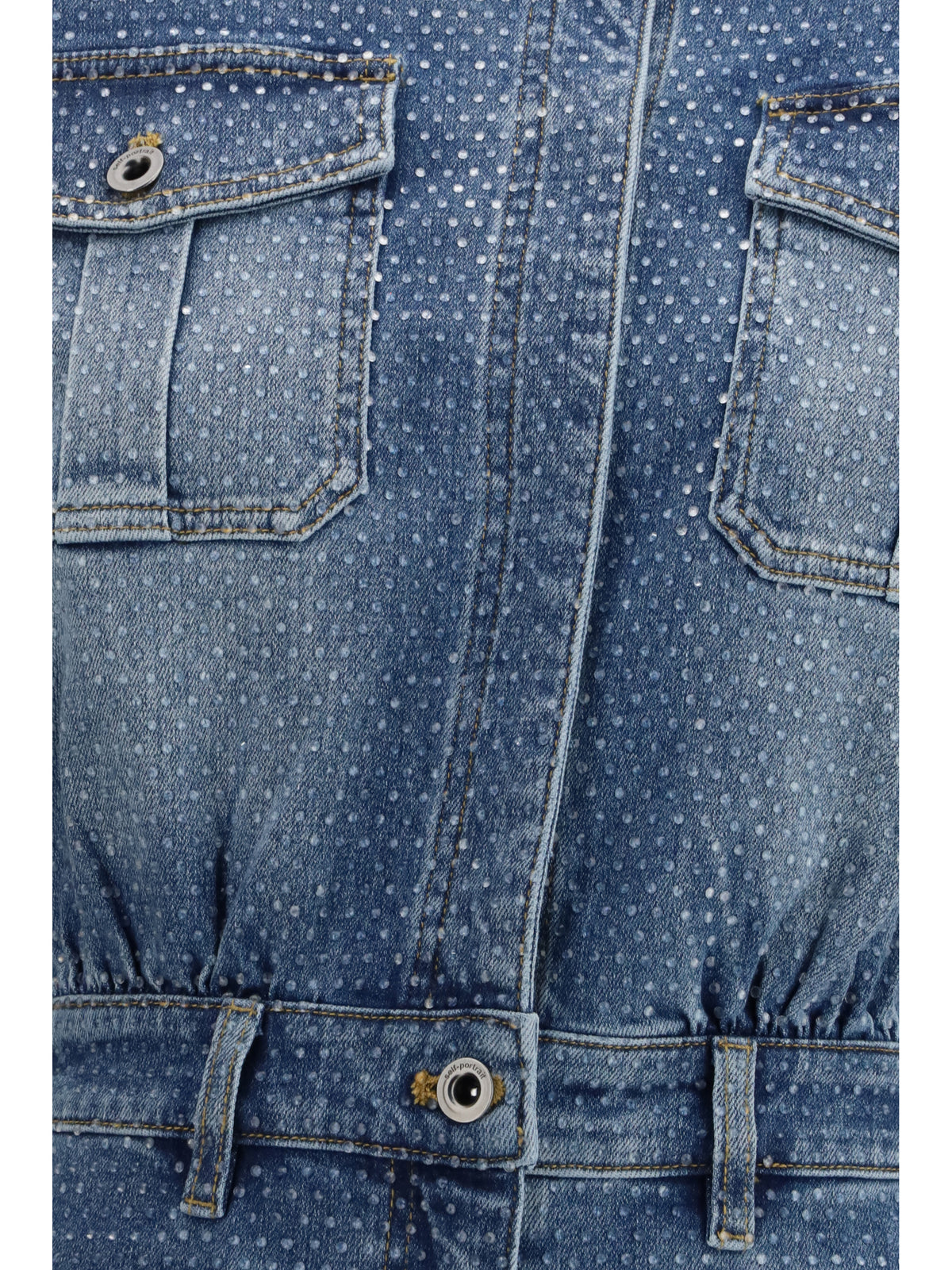 Self-Portrait Playsuit Rhinestone Denim Blue, view 3