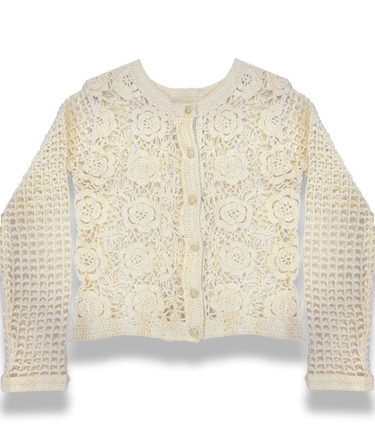 KatieJ NYC Cream Bailey Pattern Crochet Cardigan