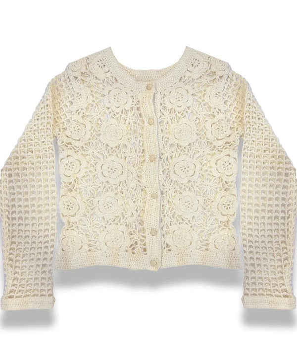 KatieJ NYC Cream Bailey Pattern Crochet Cardigan