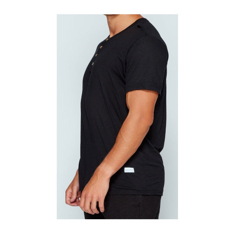 4 Corners V neck Henley Crew (Black)