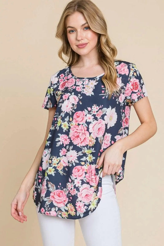 Trendsi just arrived - BOMBOM Floral Round Neck Short Sleeve T-Shirt