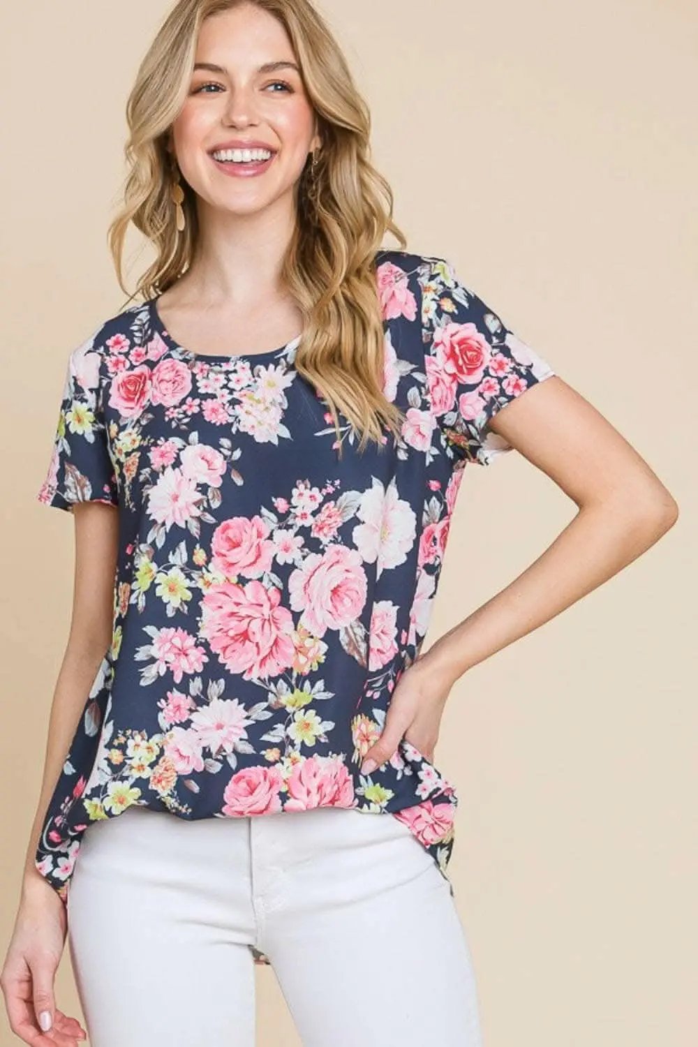 Trendsi just arrived - BOMBOM Floral Round Neck Short Sleeve T-Shirt