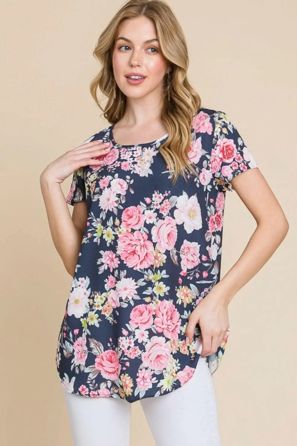 Trendsi just arrived - BOMBOM Floral Round Neck Short Sleeve T-Shirt