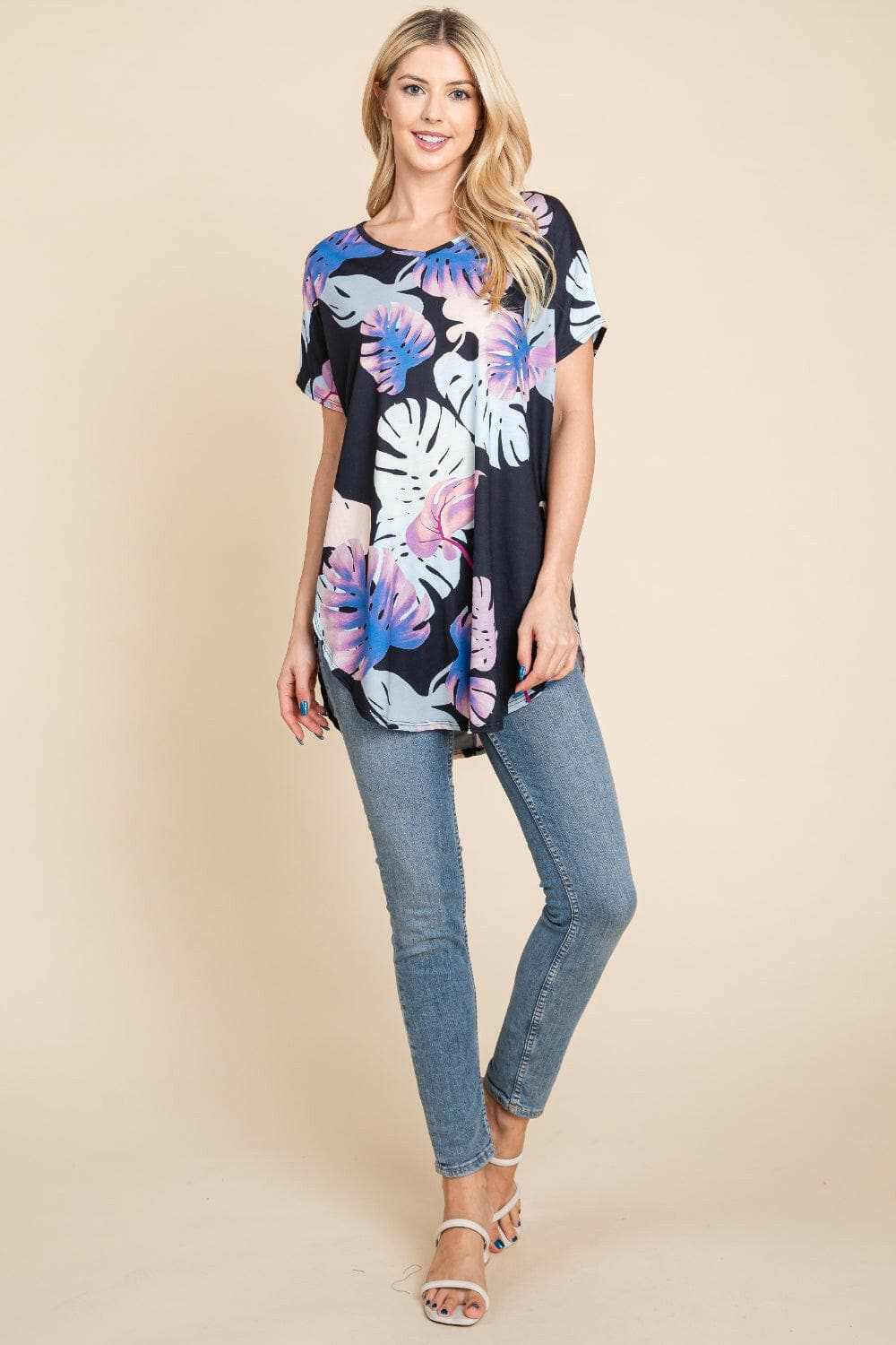 Trendsi Shorts - BOMBOM Printed Round Neck Short Sleeve T-Shirt