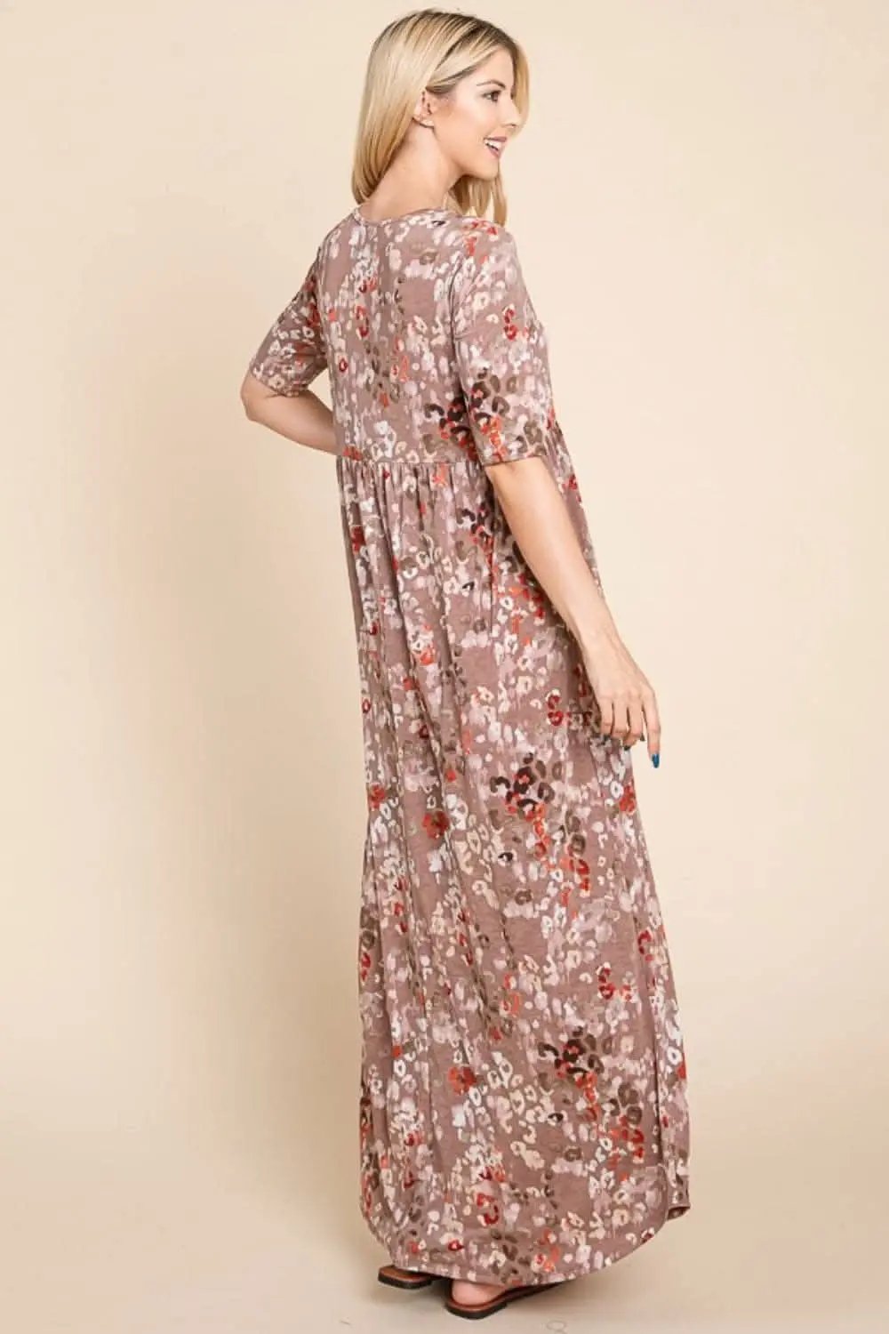 Trendsi BOMBOM Printed Shirred Maxi Dress for Effortless E