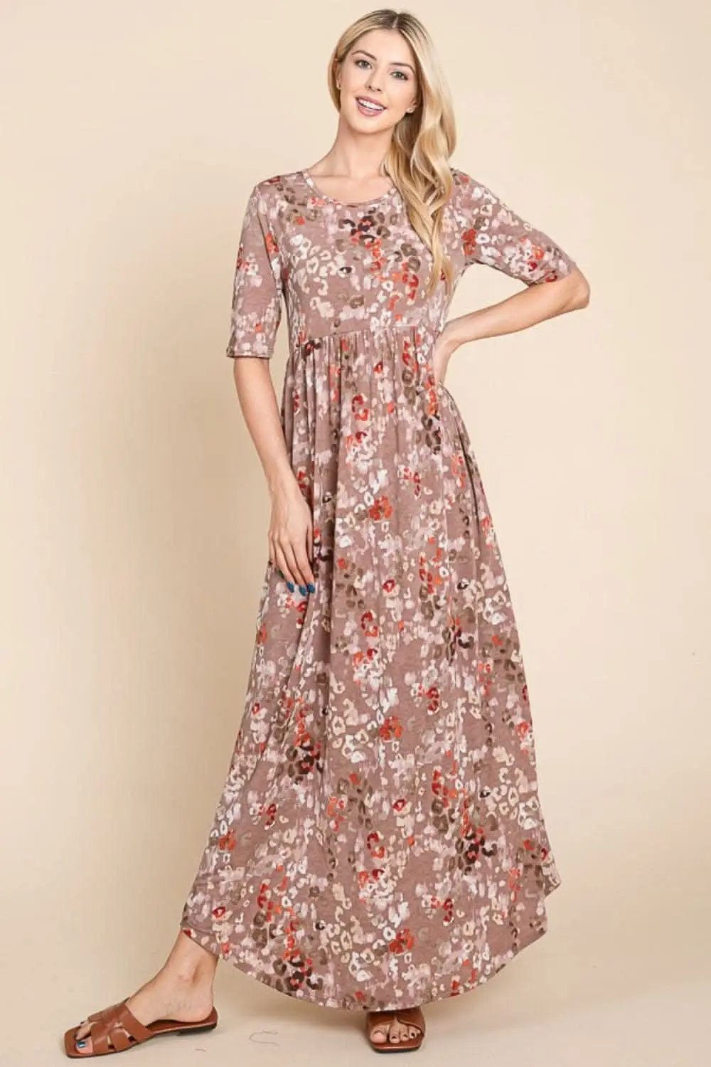 Trendsi BOMBOM Printed Shirred Maxi Dress for Effortless E