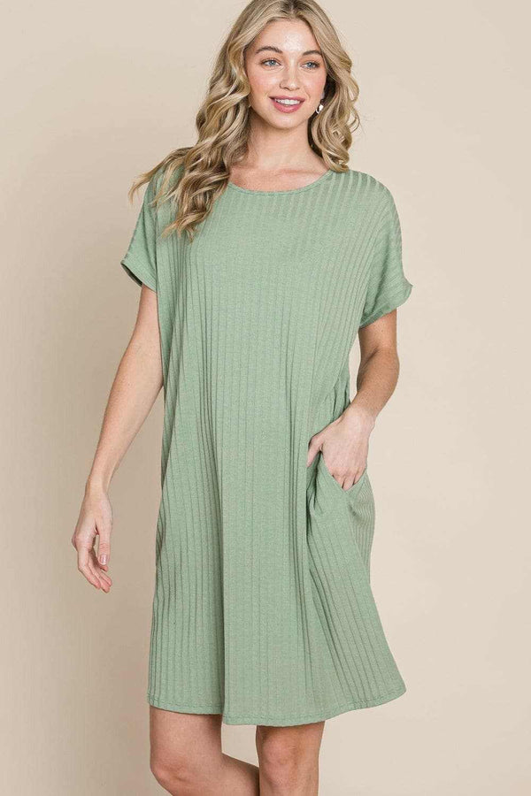 Trendsi swimwear - BOMBOM Ribbed Round Neck Short Sleeve Dress