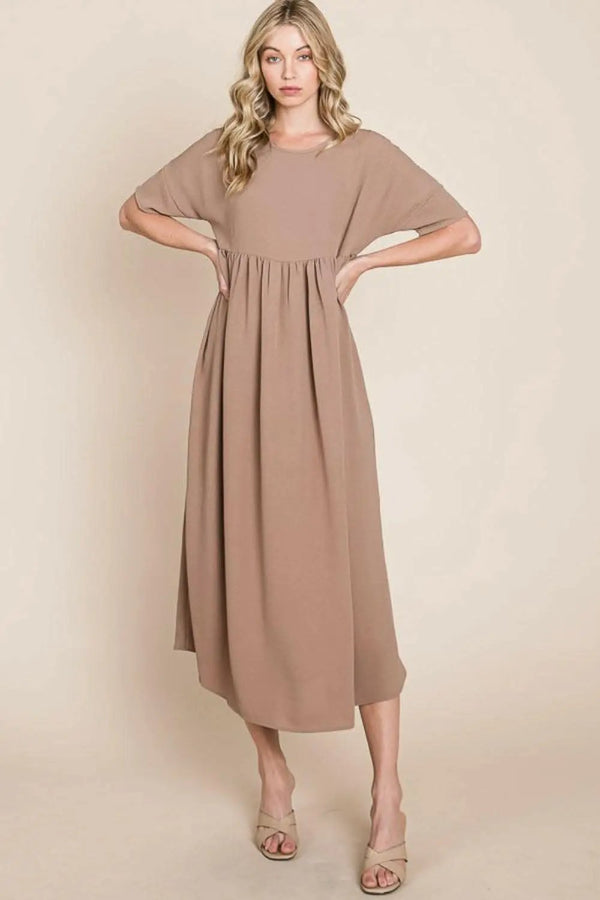 Trendsi swimwear - BOMBOM Round Neck Ruched Midi Dress