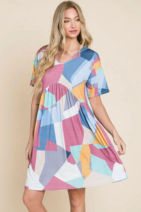 Trendsi Ruched Color Block Dress Women's Party Mini Dress - Figure Flattering, USA Ship