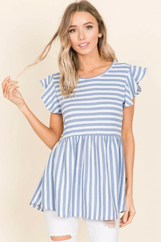 Trendsi BOMBOM Striped Round Neck Blouse