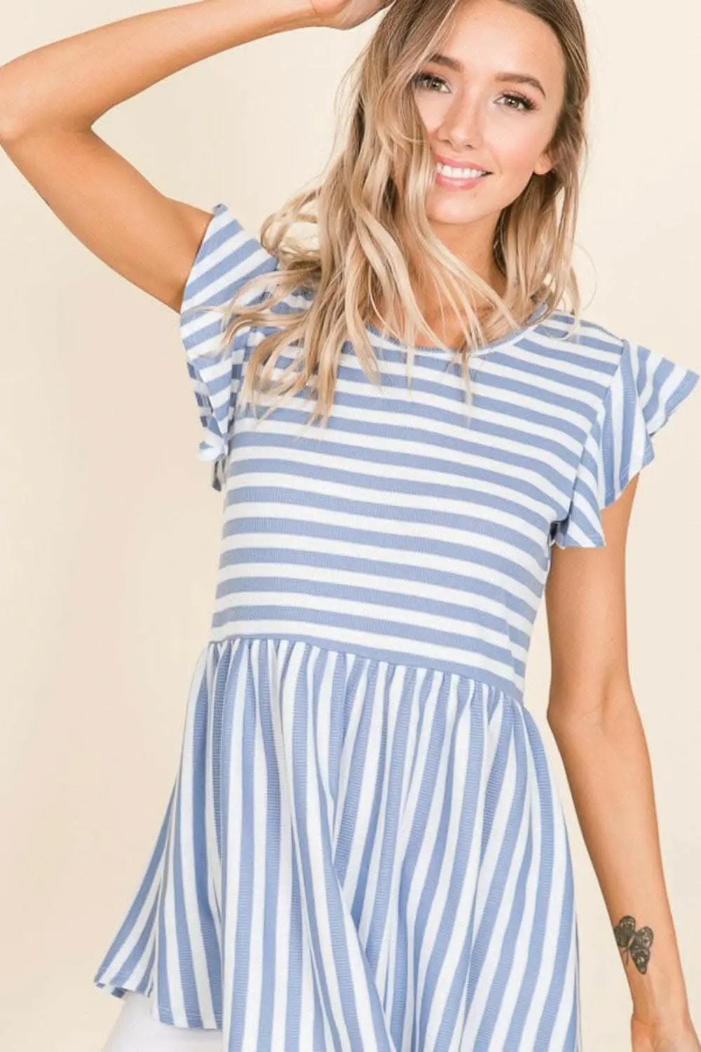 Trendsi BOMBOM Striped Round Neck Blouse