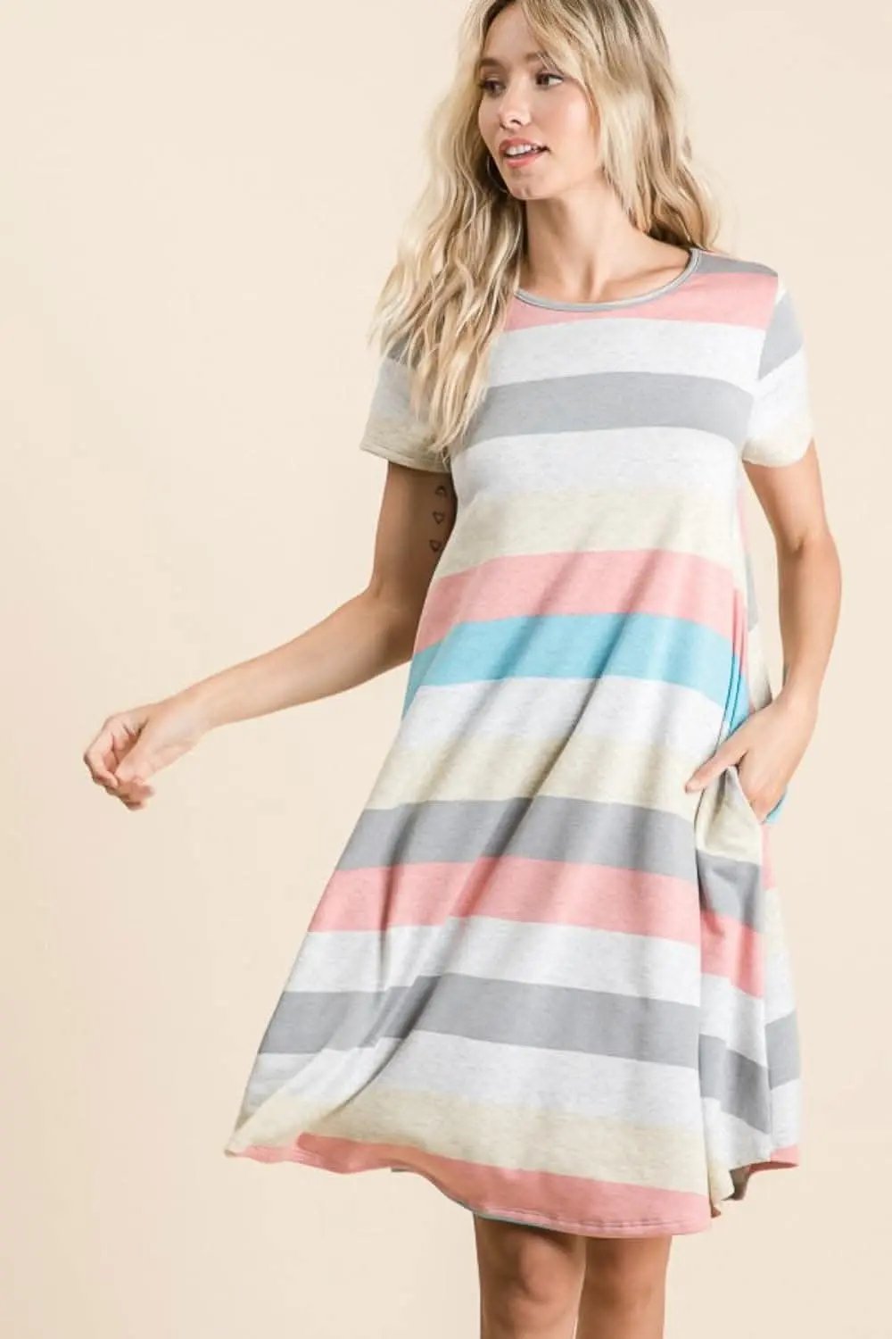 Trendsi Striped Dress Women's Casual Day-to-Night Dress with Pockets