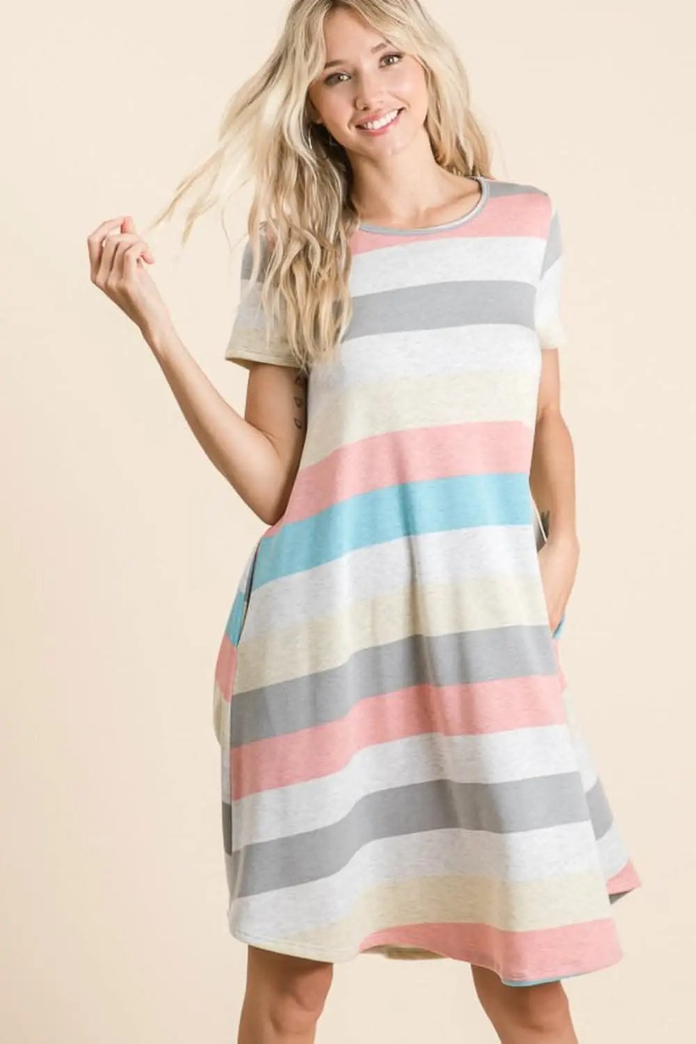 Trendsi Striped Dress Women's Casual Day-to-Night Dress with Pockets