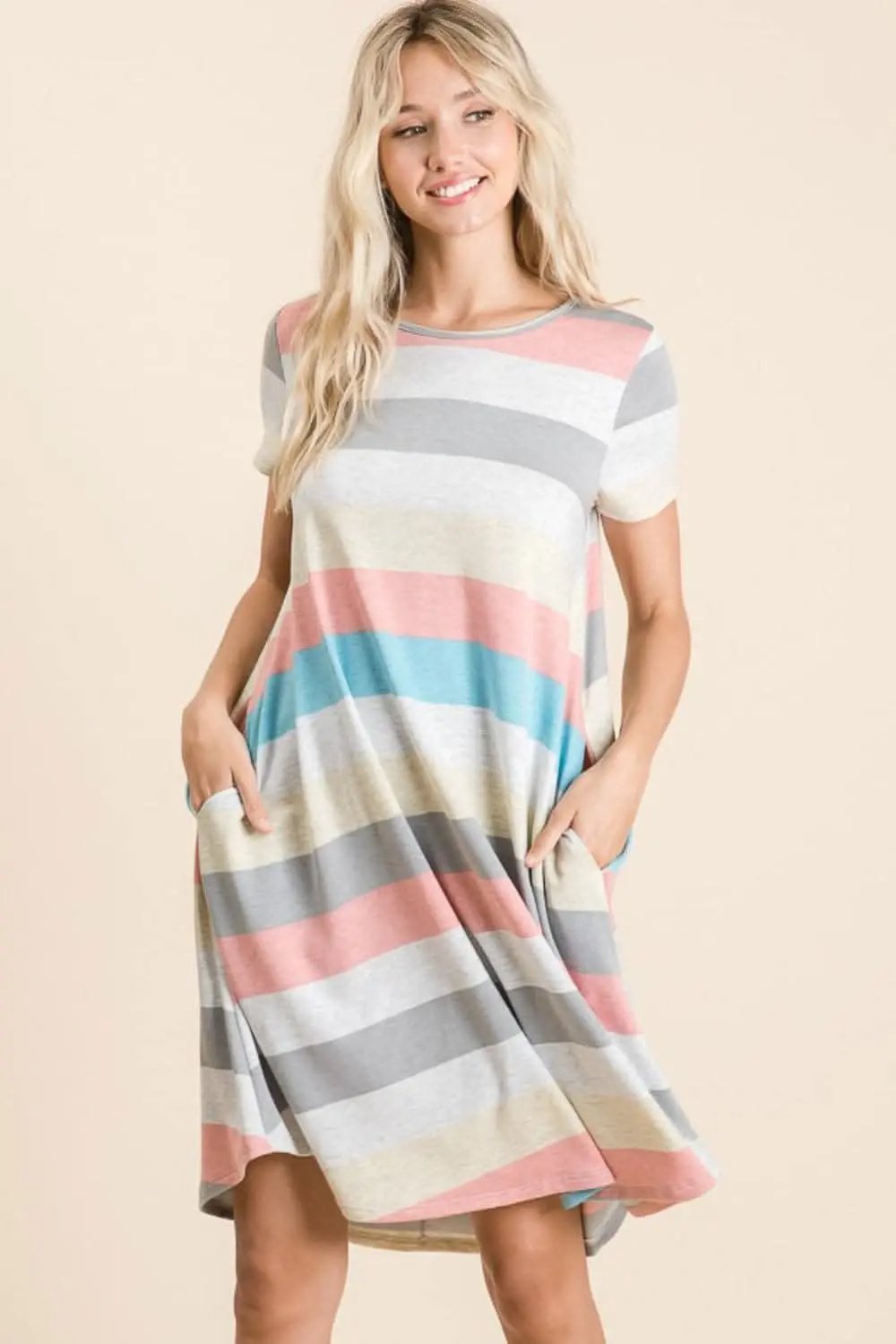 Trendsi Striped Dress Women's Casual Day-to-Night Dress with Pockets