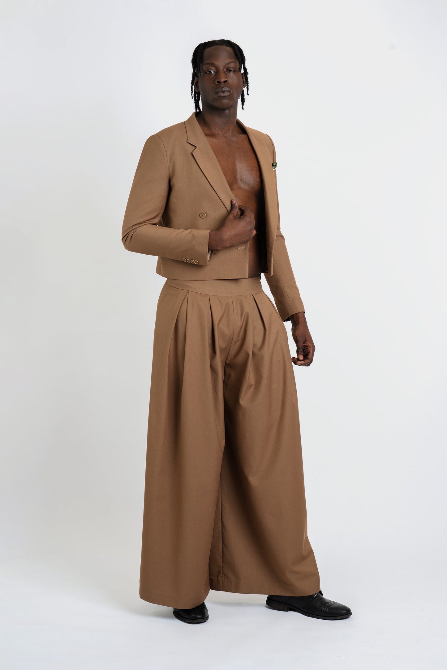 Bastien Tan Cropped Suit Set