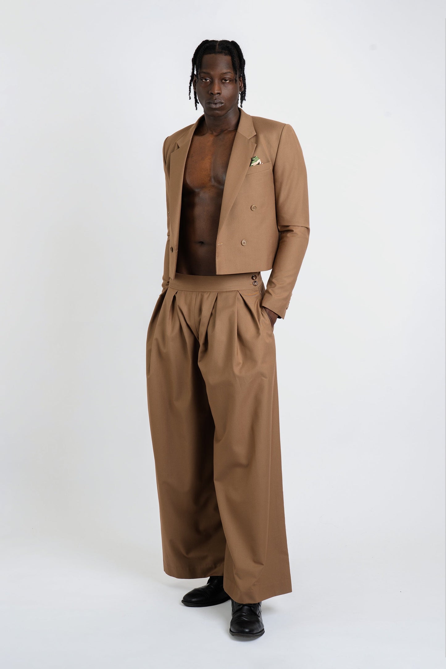 Bastien Tan Cropped Suit Set