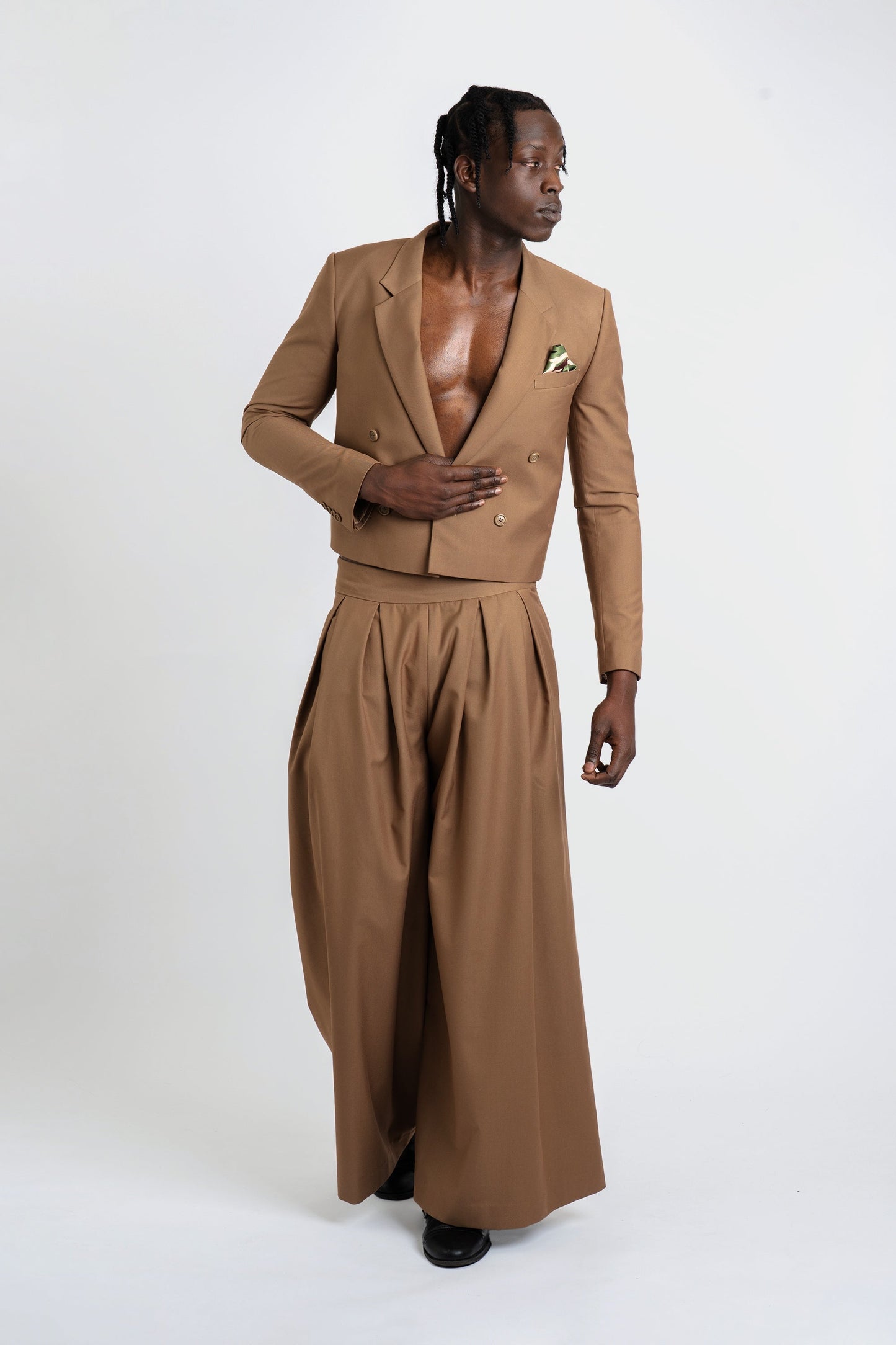 Bastien Tan Cropped Suit Set