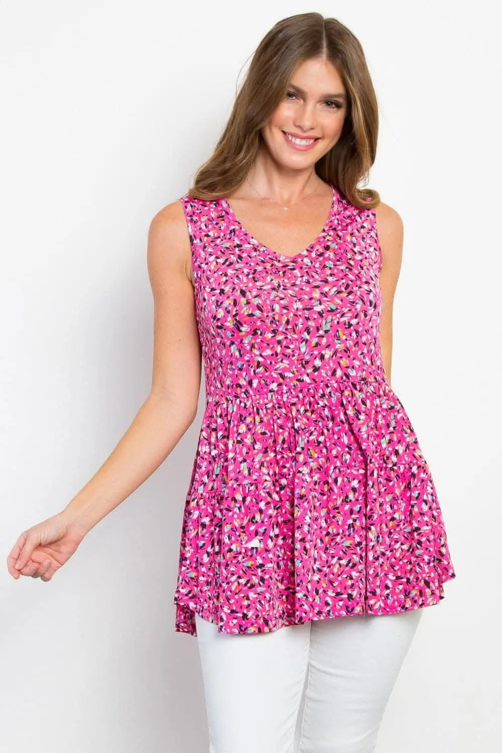 Trendsi Be Stage Full Size Printed Tiered Sleeveless Top