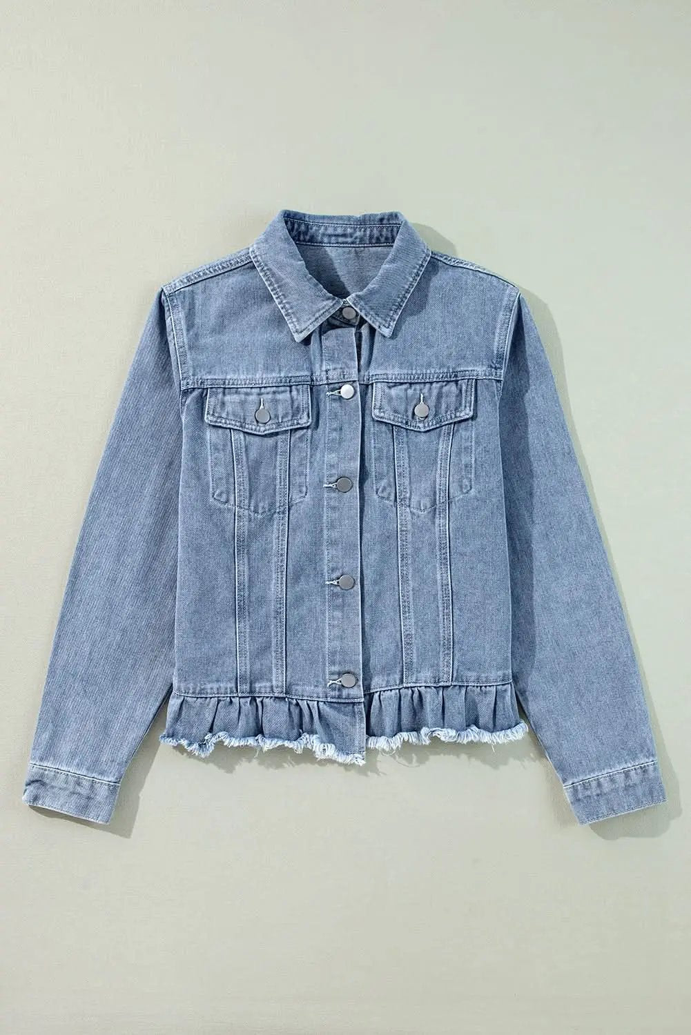 Love Salve  Beau Blue Ruffle Raw Hem Flap Pockets Denim