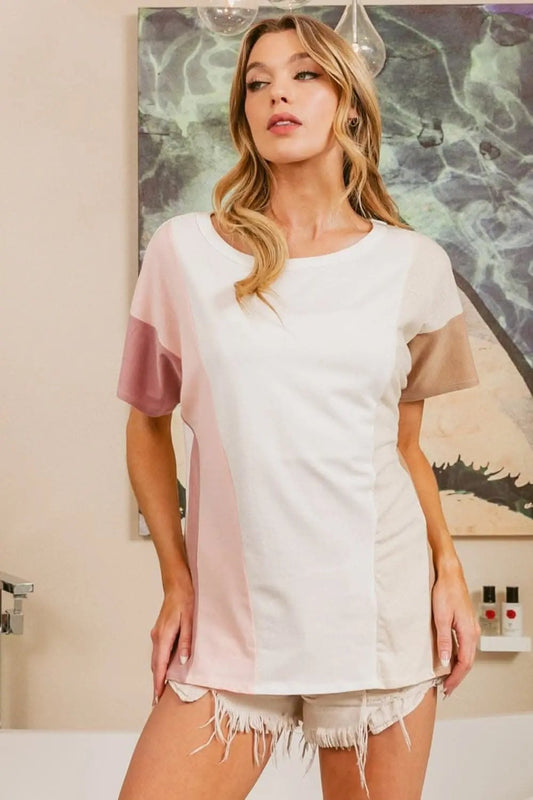 Trendsi BiBi Color Block Short Sleeve T-Shirt