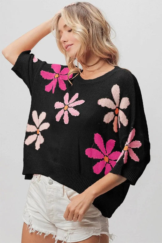 Trendsi BiBi Floral Pattern Cropped Sweater